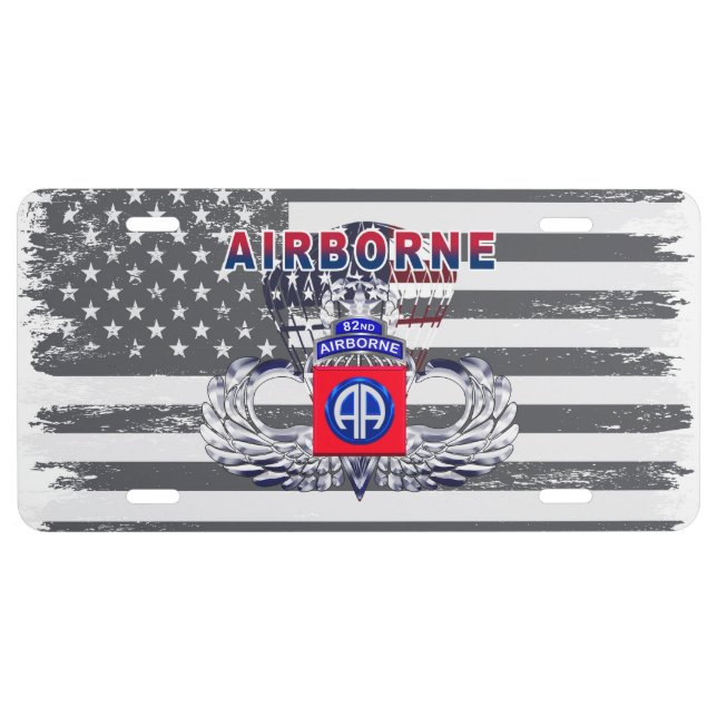 Distinguished 82nd Airborne Div Jump Wings Patch License Plate (Front)