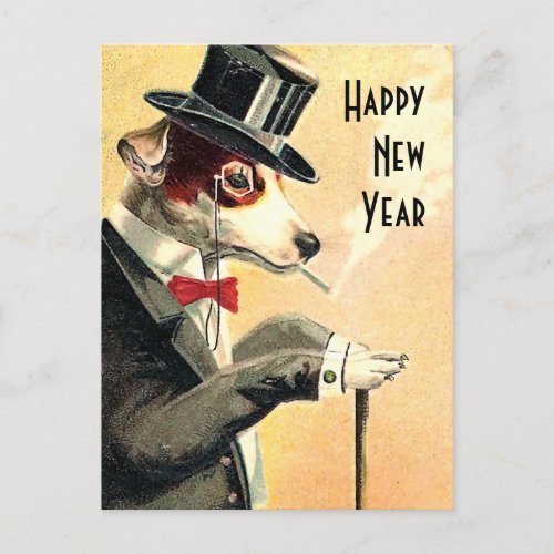 Distinguished Dog New Year Wishes Holiday Postcard