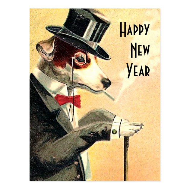 Distinguished Dog New Year Wishes Postcard
