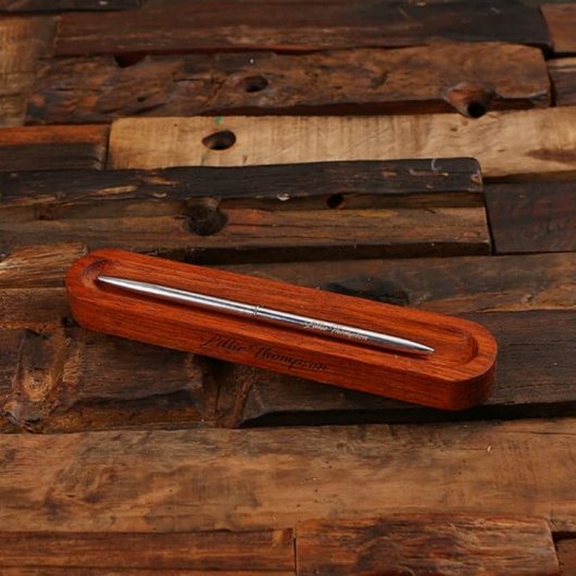 Distinguished Engraved Wooden Holder w/ Luxury Pen (Front)