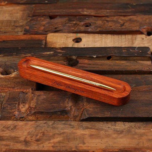 Distinguished Engraved Wooden Holder w/ Luxury Pen (Front)
