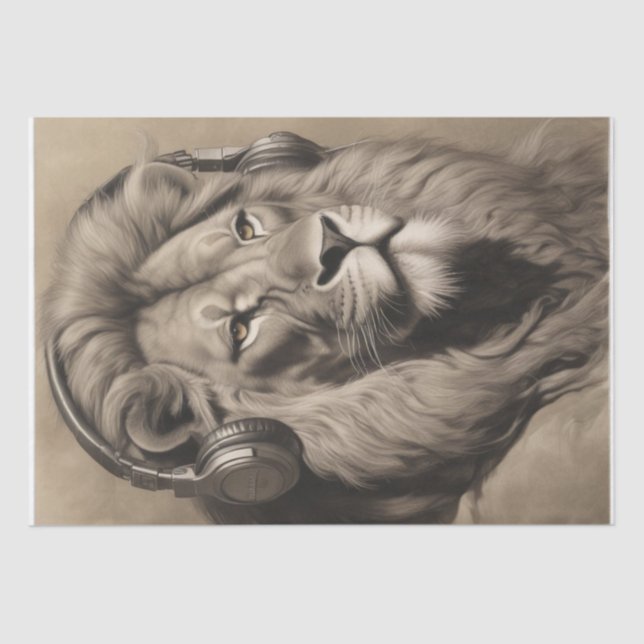 Distinguished Lion in headphones decoupage Tissue Paper (Front)