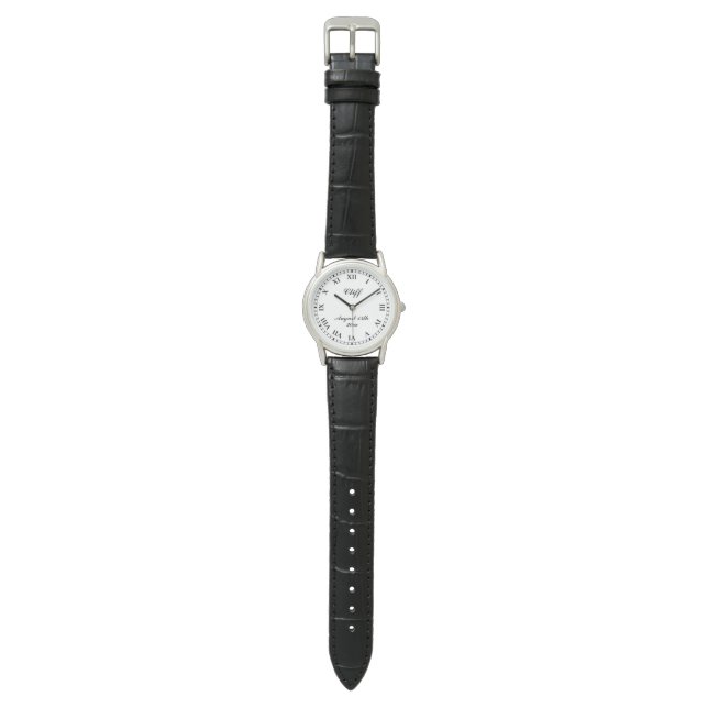 Distinguished men's watch with black leather band (Flat)