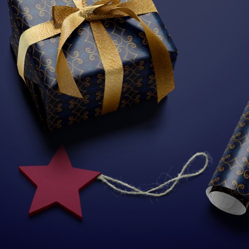 Distinguished Royal Navy Blue Gold Intricate  Wrapping Paper