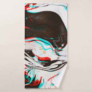 Distorted and glitched texture of marbled ink surf bath towel