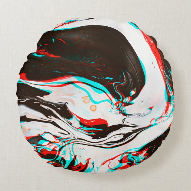 Distorted and glitched texture of marbled ink surf round pillow (Front)
