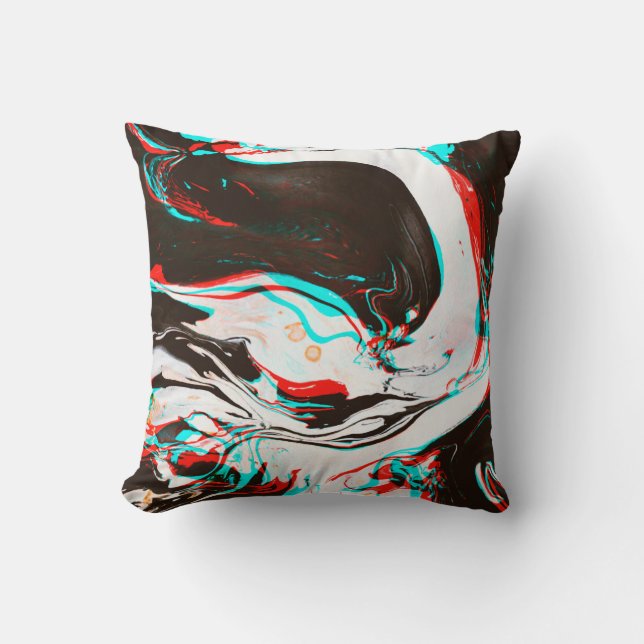 Distorted and glitched texture of marbled ink surf throw pillow (Front)