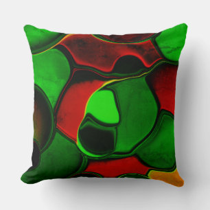 Distorted and strange shapes, red and green colors throw pillow