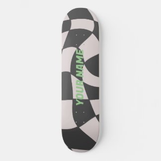 Distorted Black and White Checkerboard Skateboard