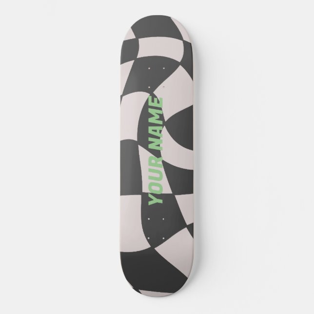 Distorted Black and White Checkerboard Skateboard (Front)