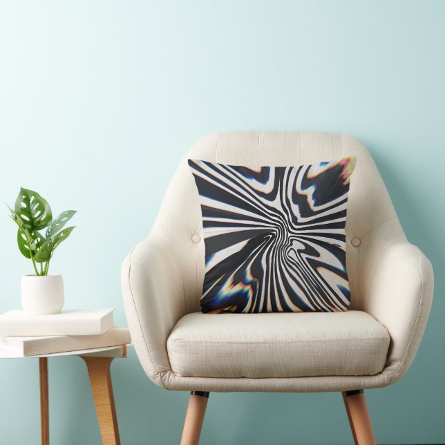Distorted Line Art Prismatic Glitch Throw Pillow (Chair)