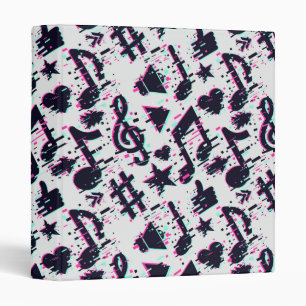 Distorted Musical Notes & Hearts Pattern 3 Ring Binder