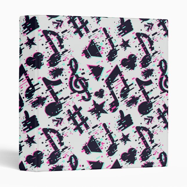 Distorted Musical Notes & Hearts Pattern 3 Ring Binder (Front/Spine)