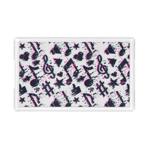 Distorted Musical Notes & Hearts Pattern Acrylic Tray
