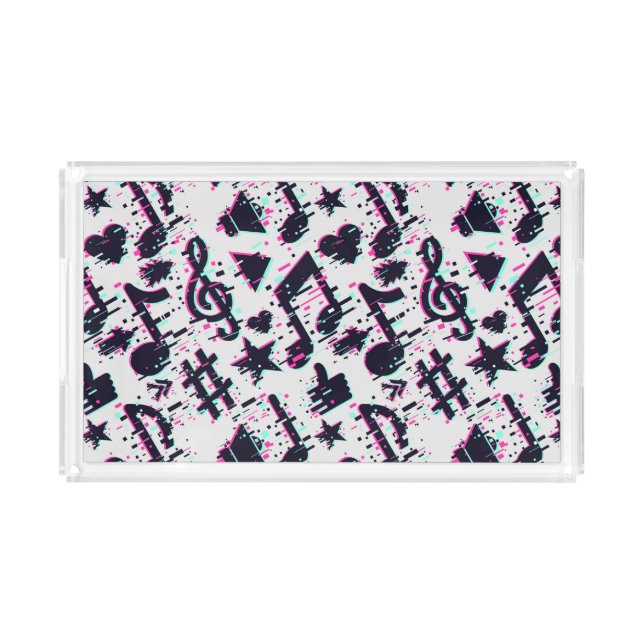Distorted Musical Notes & Hearts Pattern Acrylic Tray (Front)