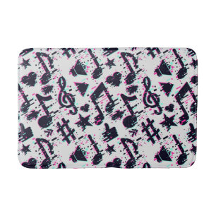 Distorted Musical Notes & Hearts Pattern Bath Mat