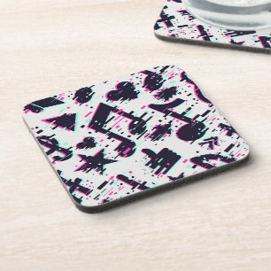 Distorted Musical Notes & Hearts Pattern Beverage Coaster