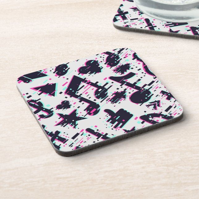 Distorted Musical Notes & Hearts Pattern Beverage Coaster (Left Side)