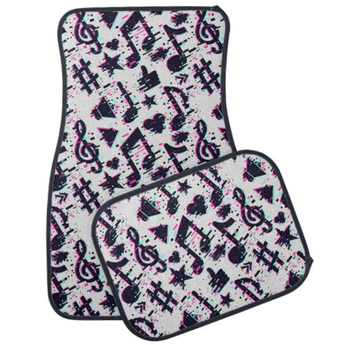 Distorted Musical Notes  Hearts Pattern Car Floor Mat