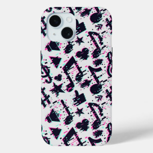Distorted Musical Notes & Hearts Pattern iPhone 15 Case