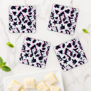 Distorted Musical Notes & Hearts Pattern Coaster Set