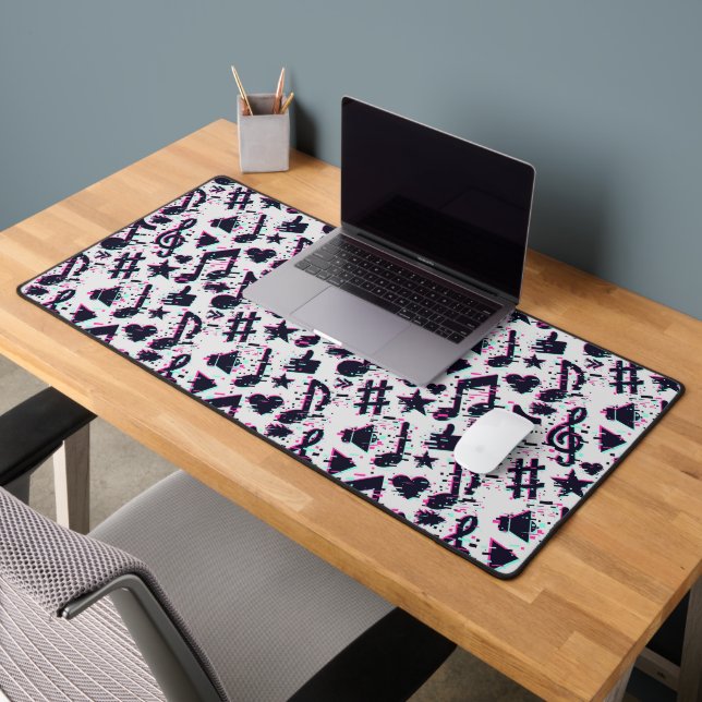 Distorted Musical Notes & Hearts Pattern Desk Mat (Office 2)