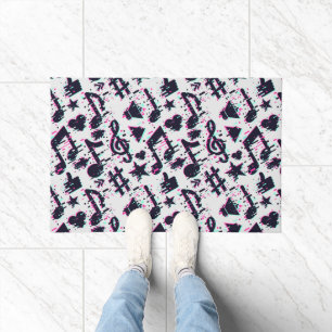 Distorted Musical Notes & Hearts Pattern Doormat