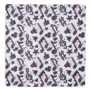 Distorted Musical Notes & Hearts Pattern Duvet Cover