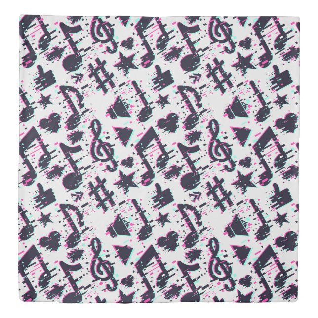 Distorted Musical Notes & Hearts Pattern Duvet Cover (Front)
