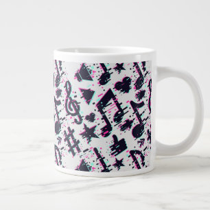 Distorted Musical Notes & Hearts Pattern Giant Coffee Mug
