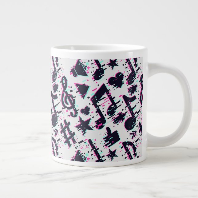 Distorted Musical Notes & Hearts Pattern Giant Coffee Mug (Right)