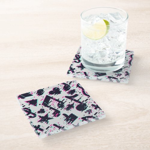 Distorted Musical Notes  Hearts Pattern Glass Coaster