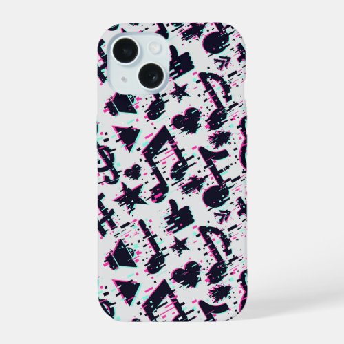 Distorted Musical Notes  Hearts Pattern iPhone 15 Case
