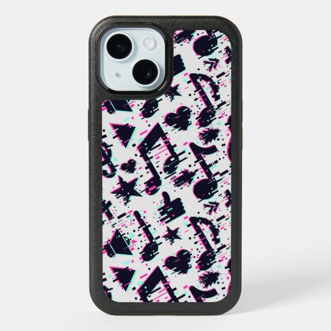 Distorted Musical Notes & Hearts Pattern iPhone 15 Case (Back)