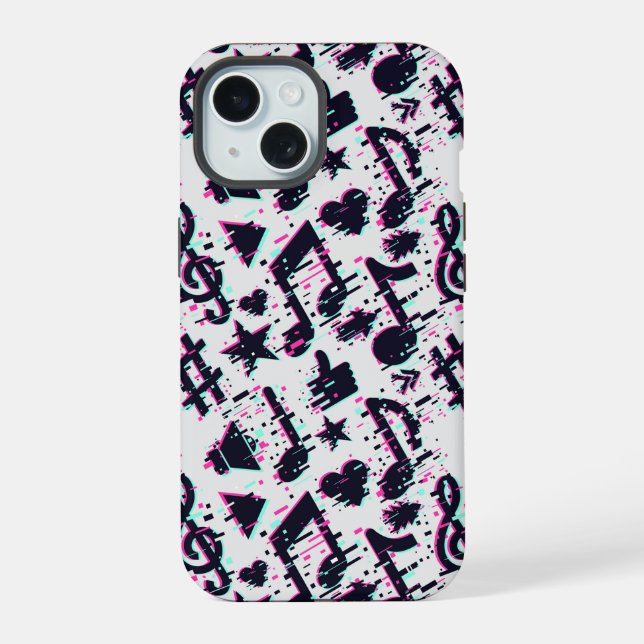 Distorted Musical Notes & Hearts Pattern Iphone Case (Back)