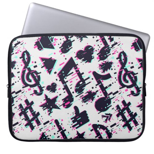 Distorted Musical Notes  Hearts Pattern Laptop Sleeve