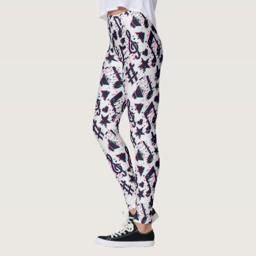 Distorted Musical Notes  Hearts Pattern Leggings