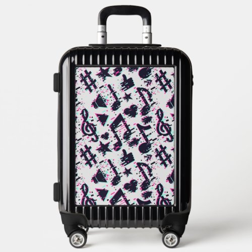Distorted Musical Notes  Hearts Pattern Luggage