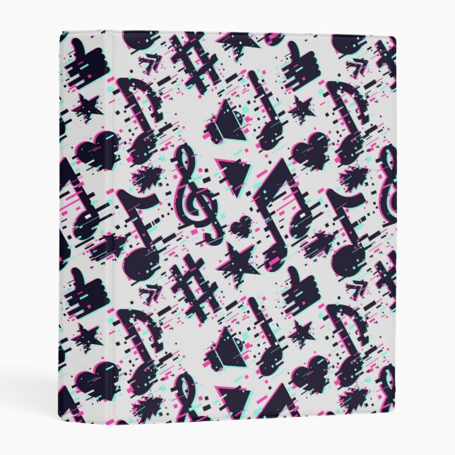 Distorted Musical Notes & Hearts Pattern Mini Binder (Front/Spine)