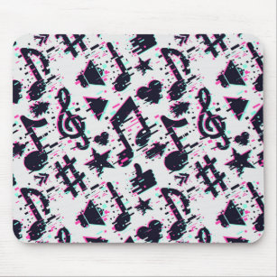 Distorted Musical Notes & Hearts Pattern Mouse Pad