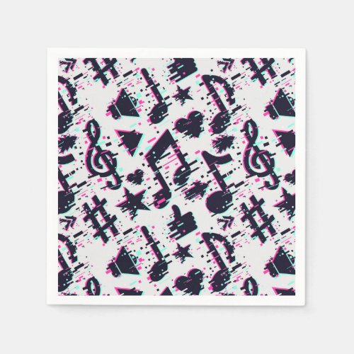 Distorted Musical Notes  Hearts Pattern Napkins