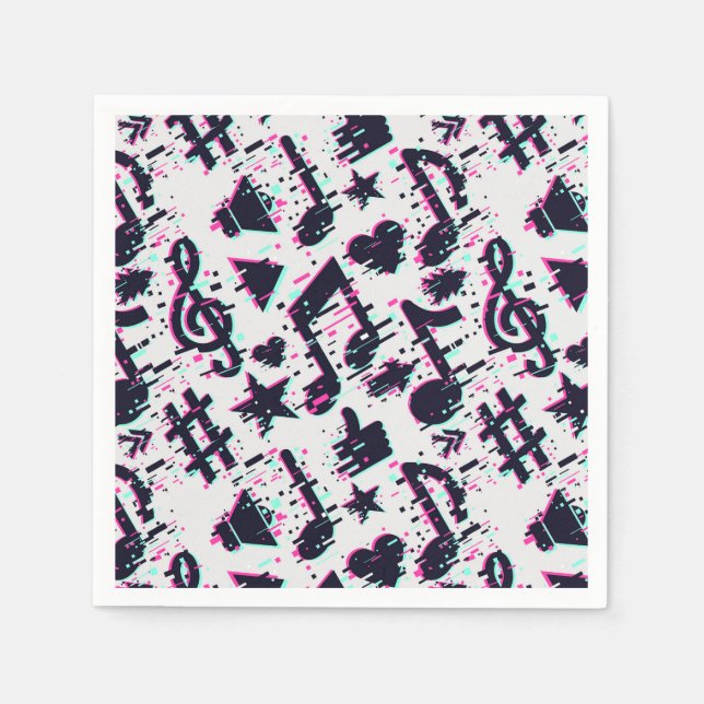 Distorted Musical Notes & Hearts Pattern Napkins (Front)