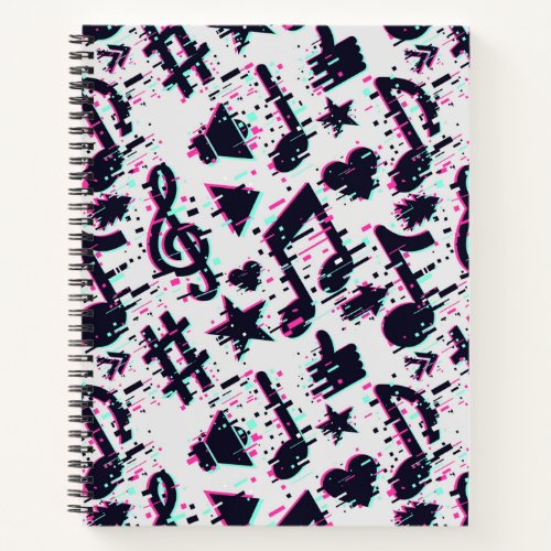 Distorted Musical Notes  Hearts Pattern Notebook