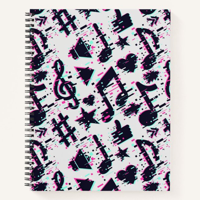 Distorted Musical Notes & Hearts Pattern Notebook (Front)