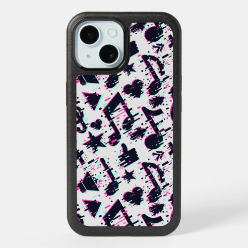 Distorted Musical Notes  Hearts Pattern iPhone 15 Case