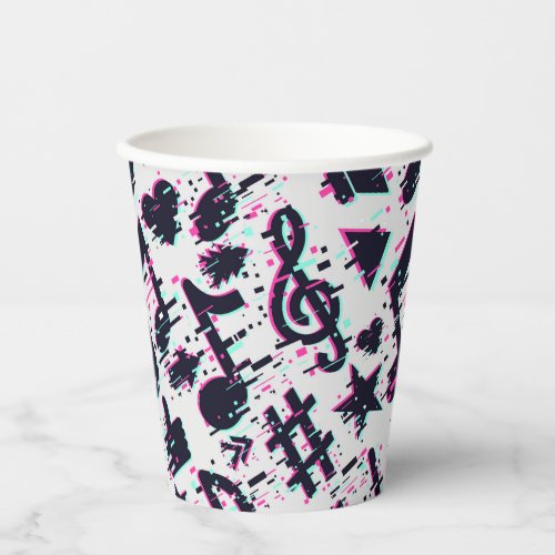 Distorted Musical Notes  Hearts Pattern Paper Cups
