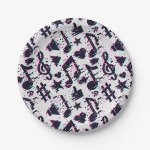 Distorted Musical Notes & Hearts Pattern Paper Plates