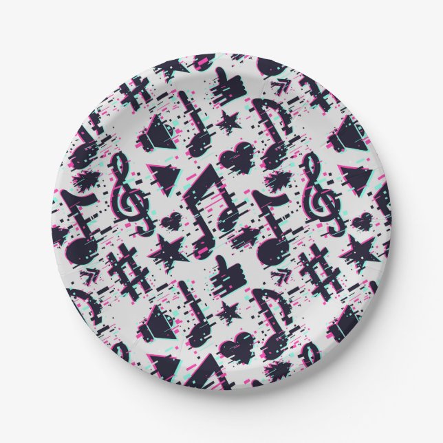 Distorted Musical Notes & Hearts Pattern Paper Plates (Front)