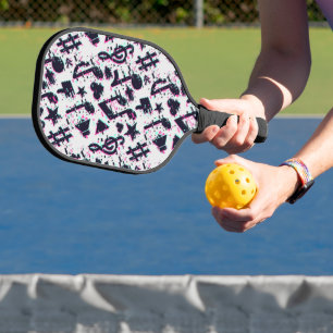 Distorted Musical Notes & Hearts Pattern Pickleball Paddle