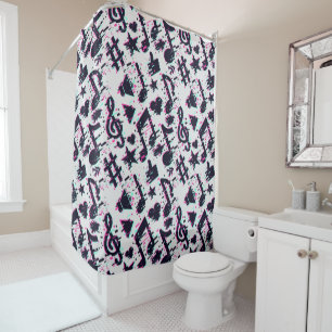 Distorted Musical Notes & Hearts Pattern Shower Curtain